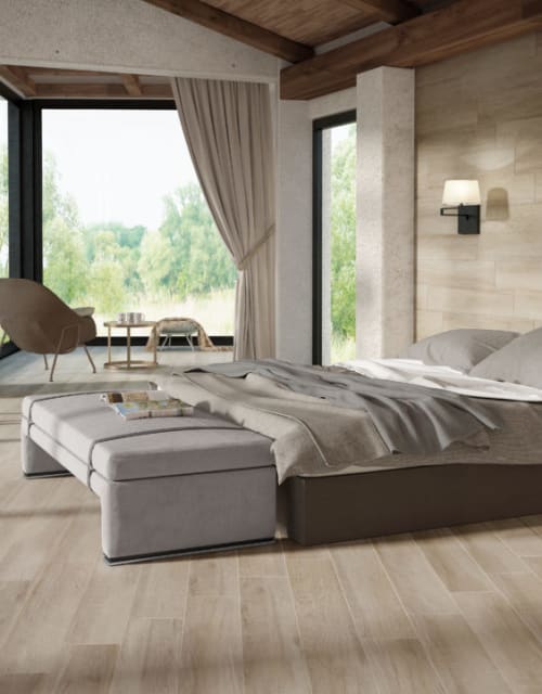 bedroom with light hardwood flooring